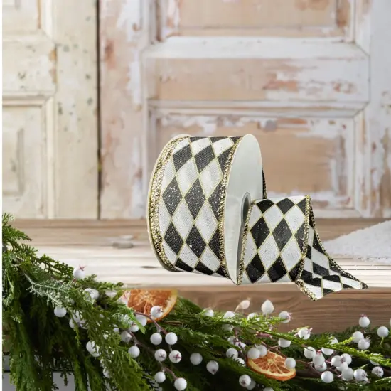 1.5" Antique Harlequin Ribbon: Black (10 Yards) {3}