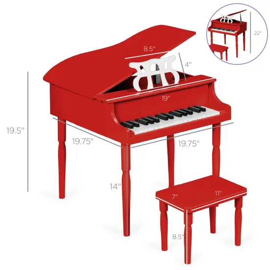 Best Choice Products Kids Classic 30-Key Mini Piano w/ Lid, Bench, Folding Music Rack, Song Book, Stickers Red {2}