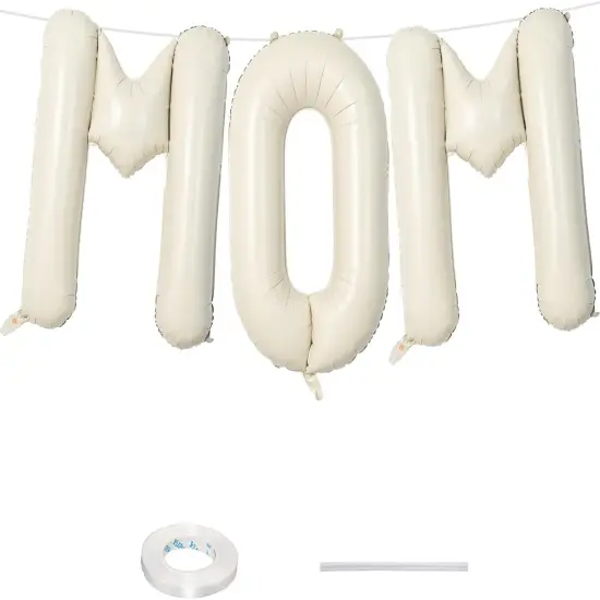 40 Inch Beige Mom Balloons for Mothers Day Decorations, Large Cream Mother's Day Mylar Foil Balloon Letter, Ivory White Sand Mom Alphabet Sign for Mama Birthday Baby Shower Party Decor Supplies {1}