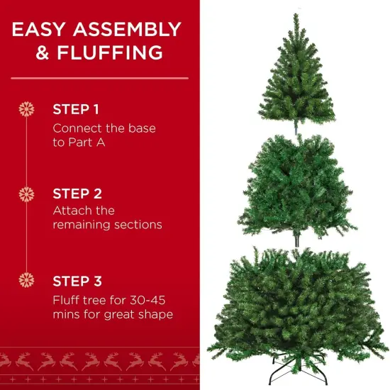 Pre Lit Artificial Spruce Christmas Tree - Easy Assembly & Foldable Base White Lights {4}