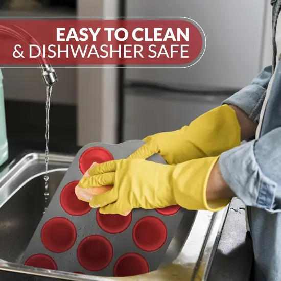 Non-Stick 12 Cup Silicone Muffin Pan With Steel Frame - BPA Free, Non-Toxic, Anti-Warp, Durable & Easy to Pop Silicone Muffin Tin - Perfect Cupcake Pan {3}