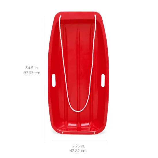 Best Choice Products 35in Kids Outdoor Plastic Sport Toboggan Winter Snow Sled Board w/ Pull Rope, 2 Handles Red {6}