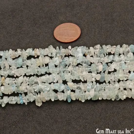 Aquamarine Chip Beads, 34 Inch, Natural Chip Strands, Drilled Strung Nugget Beads, 3-7mm, Polished, GemmartUSA (CHAQ-70001) {4}