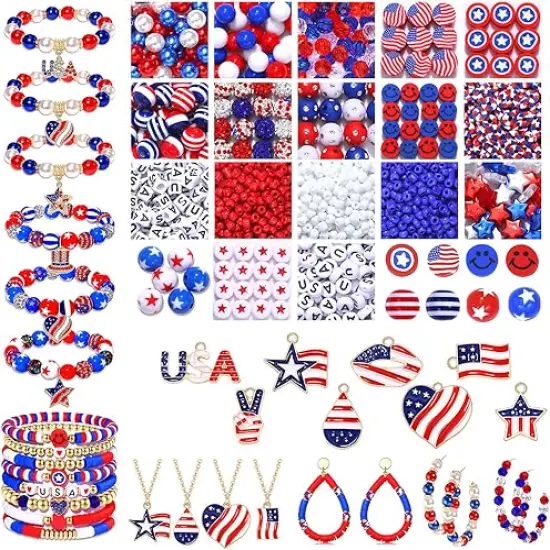 1050PCS+ American Flag Charms 4th of July Patriotic Beads {1}