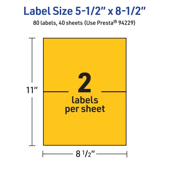 Avery Bright Yellow Paper Labels, 5.5" x 8.5" Rectangle {5}