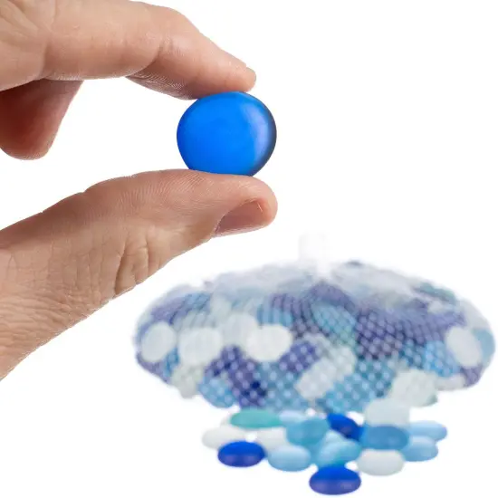 Flat Marbles Vase Filler - 0.68 Lb (70 pcs) Aqua White & Cobalt Glass Pebbles Vases - Clear Glass Stones for Vases - Flat Glass Marble for craft and Home d&eacute;cor - Aquarium Glass Marble filler {5}