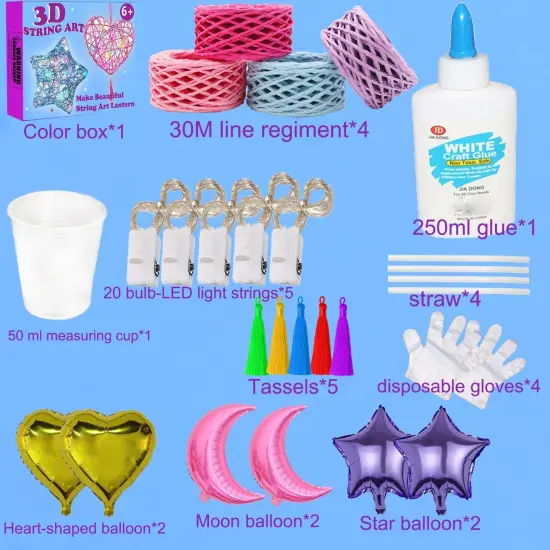3D String Art Kits Crafts for Kids Make String Lantern with 20 Colored LED Bulbs {2}