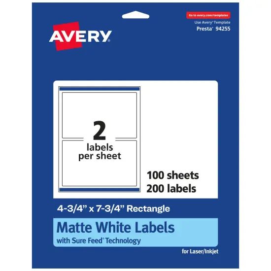 Avery Matte White Rectangle Labels, 4.75" x 7.75" {1}