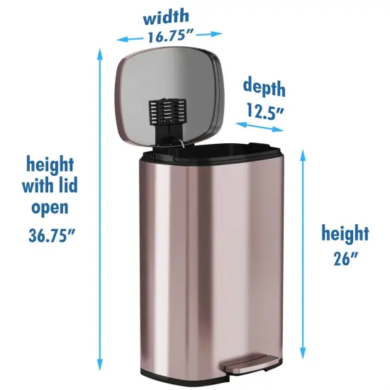 Copper Rose Gold Stainless Steel Step Trash Can with Slow Close Lid and Odor Seal {4}