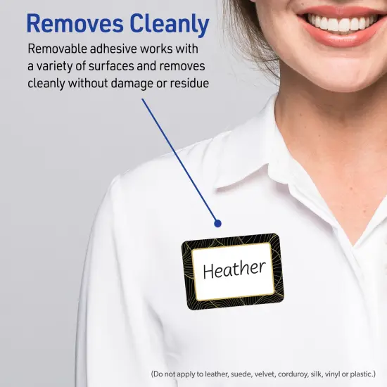 Avery Printable Rectangle Adhesive Name Badges, Pre-Printed Black Border with Gold Pattern, Matte White, 2-1/3" x 3-3/8", Laser & Inkjet Compatible, 80 Total, Great for Branding, Marketing, and Events {3}