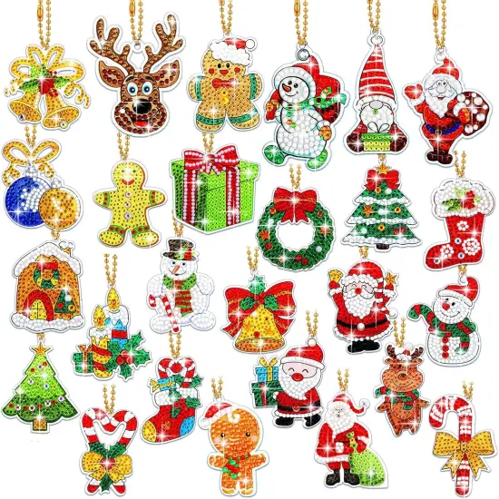 26 Pcs Christmas Diamond Painting Kits 5D DIY Diamond Key Chain {1}