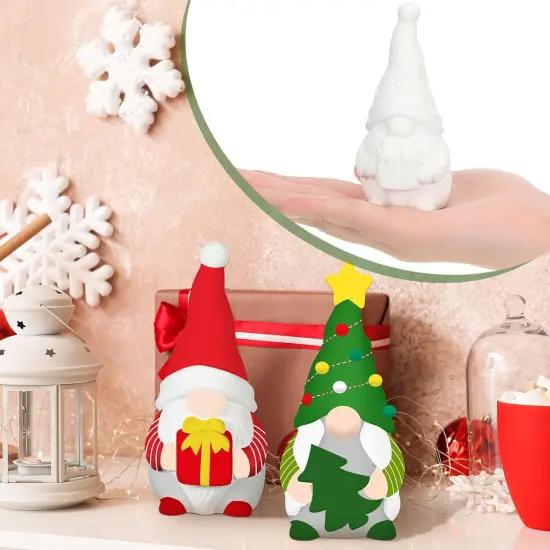 2 Pack Christmas Ready to Paint Your Own Gnome Statues, 4 Inches Mini Garden Blank Ceramics to Paint {3}