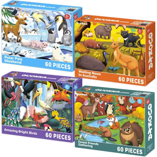 4 Set 60 Pcs Puzzles for Kids | Polar Pals,Birds, Animals {1}