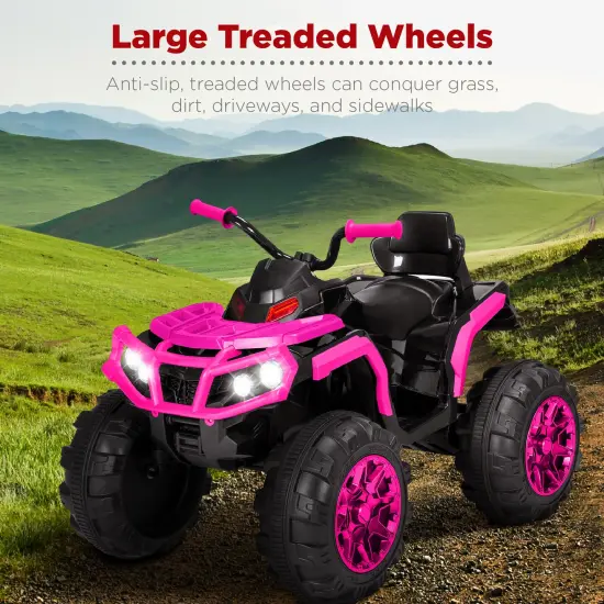Best Choice Products 12V Kids Ride-On ATV Quad w/ Bluetooth, 3.7mph Max, Treaded Tires, LED Lights, Radio Hot Pink {3}