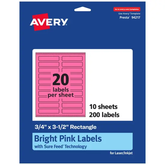 Avery Bright Pink Paper Labels, 0.75" x 3.5" Rectangle {1}