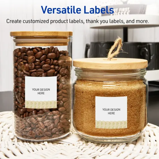 Avery Printable Square Labels with Sure Feed Technology, Pre-Printed Gold Lace Trim Pattern, Glossy White, 3" x 3", Laser & Inkjet Compatible, 60 Total, Great for Branding, Marketing, and Events {6}