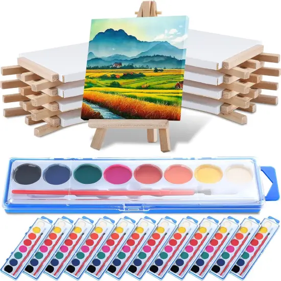 4 x 4 Inch Canvases Easels Washable Watercolor Kids Paint {1}