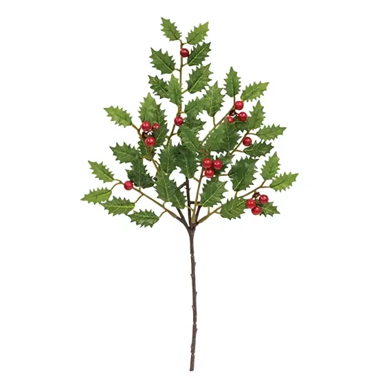 Artificial Holly and Berries Christmas Pick 15 Inch Holiday Decor {1}