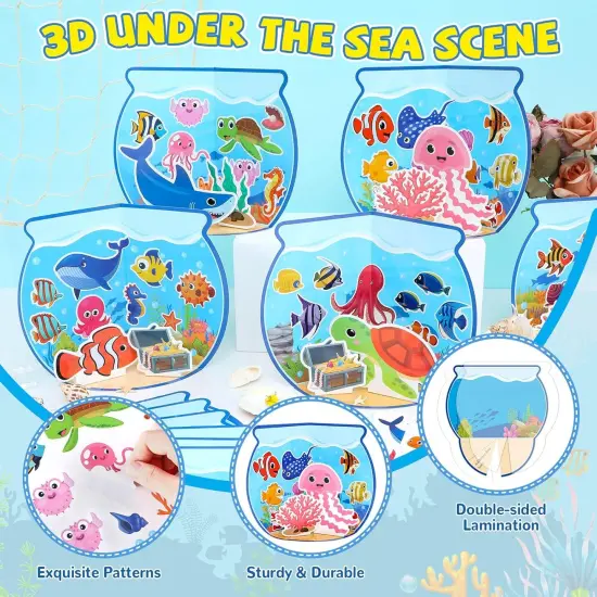 24set 3D Summer Under The Sea Craft Kits for Kids Ocean Animals Scene Sticker Art Craft Make Your Own DIY Shark Fish Gift Bulk Set {2}