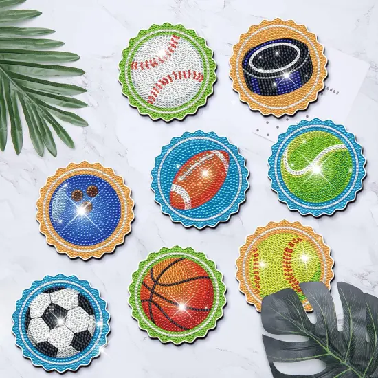 8 Pcs DIY Diamond Art Painting Balls Coasters with Holder, Sport Style Coasters Diamond Art Kits for Adults Beginners. Diamond Craft Supplies Coasters for Drinks {3}