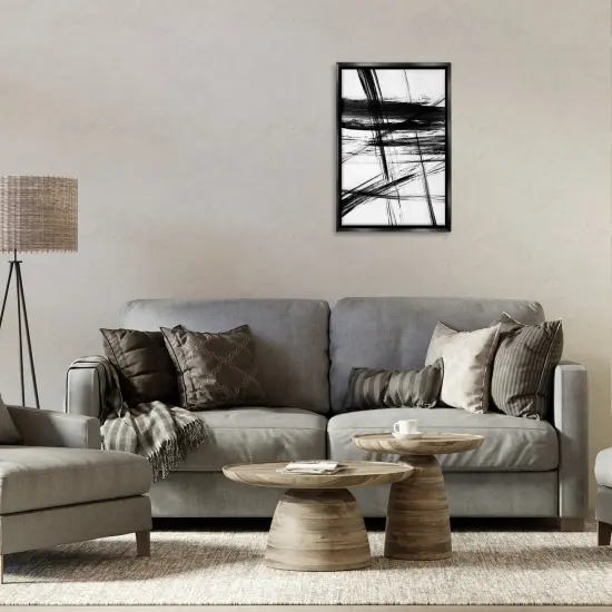 Stupell Industries Minimal Black Streaks on White Floating Frame By Judith Shapiro {2}