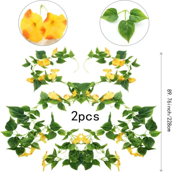 15Feet 2Pcs Artificial Silk Flower Garland for Outdoors Indoor(Yellow) {2}