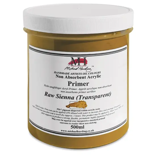 Michael Harding Non-Absorbent Acrylic Primer - Raw Sienna (Transparent), 500 ml, Jar {1}