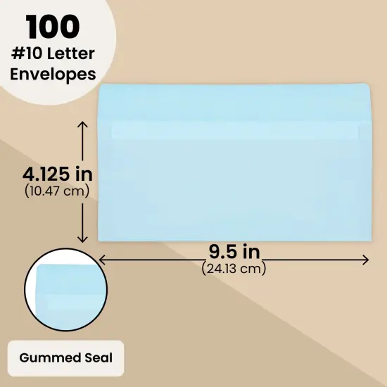 100 Pack #10 Light Blue Envelopes with Square Flap for Mailing Letters, Invitations (4 1/8 x 9 1/2 In) {3}