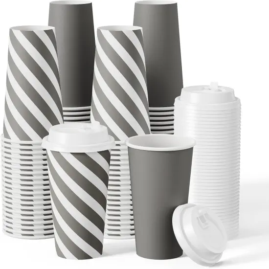 100 Pack 20 oz Disposable Coffee Cup with Lids {1}