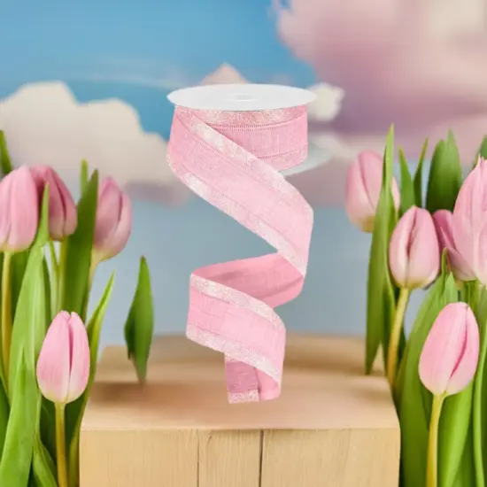 1.5" Canvas On Satin Glitter Ribbon: Light Pink (10 Yards) {2}