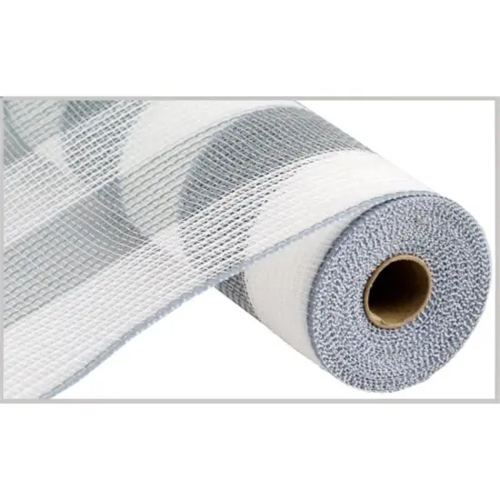 10.5" Faux Jute Wide Stripe Mesh Ribbon: White & Grey (10 Yards) {1}
