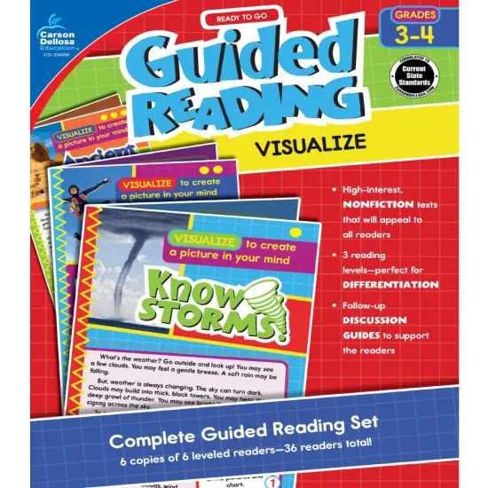 Carson Dellosa Ready to Go: Visualize Guided Reading Set, Grades 3-4 Resource Book With 36 Nonfiction Leveled Readers, Discussion Guides, Prompts, and More {1}