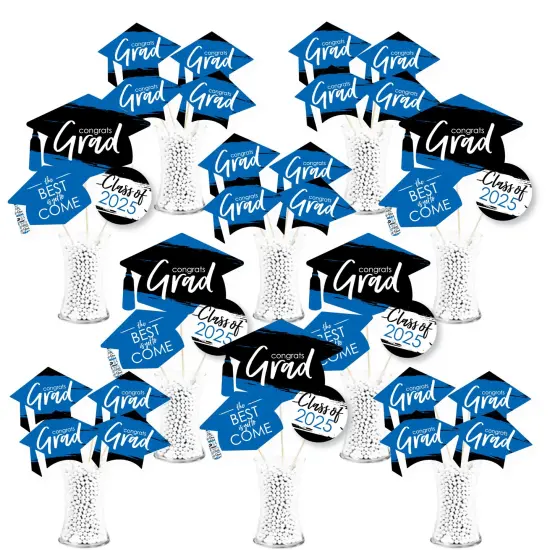 Big Dot of Happiness 2025 Blue Graduation Party Centerpiece Sticks - Showstopper Table Toppers - 35 Pieces {1}