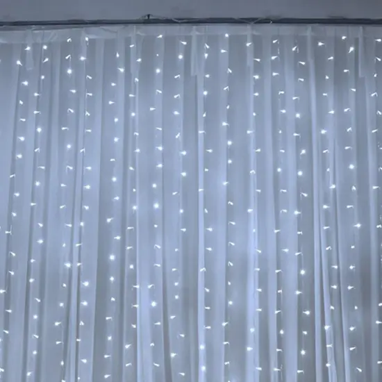 300 LED 12 Strand Twinkling Curtain Light Plug in White {1}