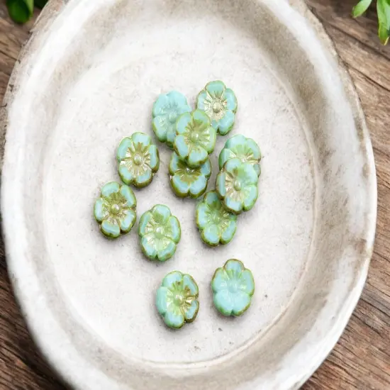 *12* 10mm Turquoise Silk Picasso Hawaiian Flower Beads {4}