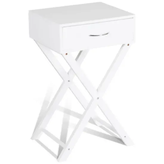 Design Sofa Side Table with X-Shape Drawer for Living Room Bedroom White {8}