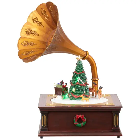 Northlight LED Lighted and Musical Gramophone Animated Christmas Decoration - 14" Brown {4}