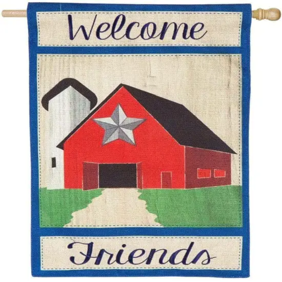 Welcome Friends Country Patriotic Flag 2 Sided Burlap {1}