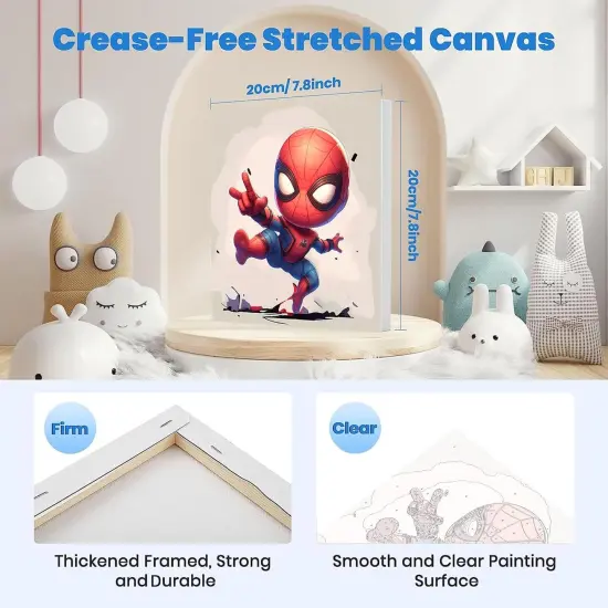 4 Pack Cartoon Paint by Numbers for Kids with Framed Canvas-with Wooden Easel, Paint by Number for Kids Ages 4-8-12, DIY Easy Acrylic Oil Painting Kits for Home Wall Decor (8X8inch) {2}