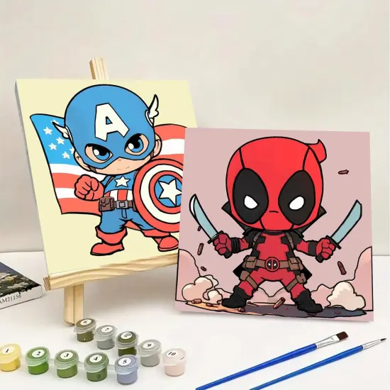 4 Pack Paint by Numbers Kit for Kids with Frame- Cartoon Painting Kits for Kids Ages 4-8, Cartoon Paint by Numbers with Frame 8x8 Inch {3}