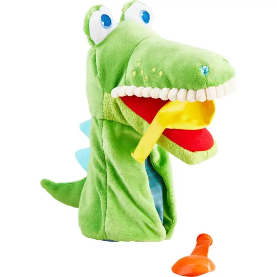 HABA Hand Puppet - Eat it Up Croco Interactive Puppet Show Toy with Belly Bag for Storytelling, Speech Therapy Toys and Pretend Play for 18 mo+ Multicolor {1}