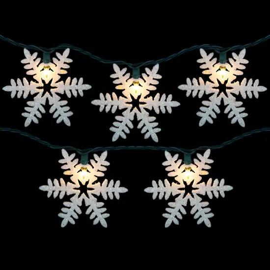 Northlight White Glittered Snowflakes Christmas Lights - Clear - 6' Green Wire - 10ct {4}