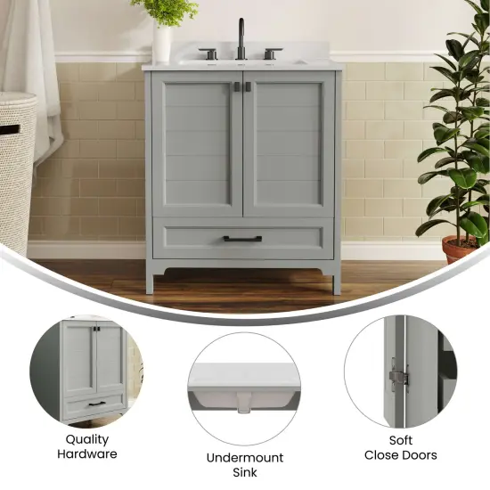 Merrick Lane Argos Single Sink Bathroom Vanity with Undermount Basin, Soft-Close Cabinet, Easy-Glide Drawer, and Carrara Marble Finish Countertop {9}