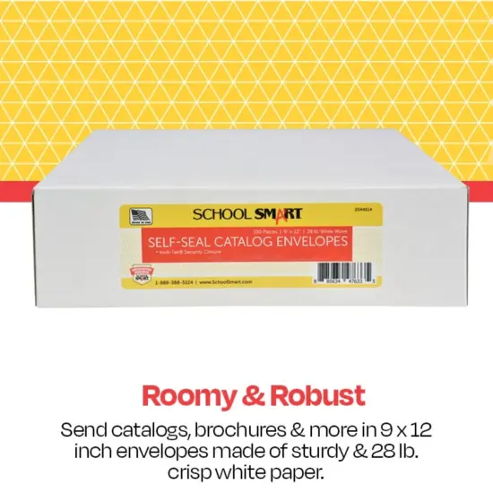 School Smart Kwik-Tak Envelopes, 9 x 12 Inches, 28 lb, White, Box of 100 {6}