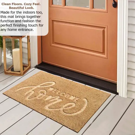 Gardenised Heavy Duty Coco Coir Doormat Non Slip PVC Baking Embossed Welcome Design Natural Coconut Fiber Floor Mat for Front Door Porch Patio Entryway Garage Mudroom & Outdoor Use 18x30" Warm Welcome {9}