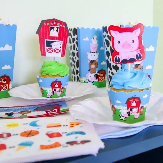 Big Dot of Happiness Farm Animals - Dessert Cupcake Toppers - Barnyard Baby Shower or Birthday Party Clear Treat Picks - Set of 24 {6}