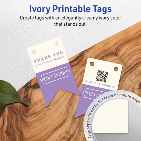 Avery Printable Banner Rectangle Flag Tags, Sure Feed Technology, 2" x 3-1/2", Matte Ivory Cardstock, Print-to-The-Edge, Laser/Inkjet Printable, 80 Total {9}