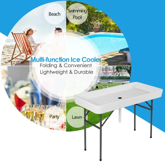 Costway 4 Foot Party Ice Cooler Folding Table Plastic with Matching Skirt Black/White {6}