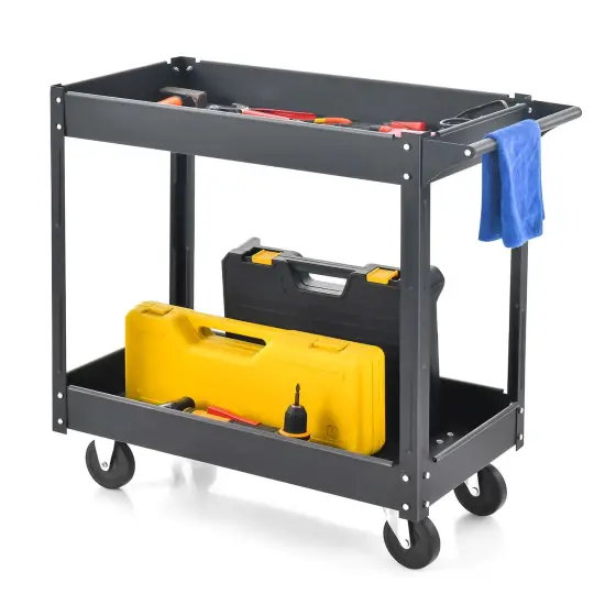Costway 2-Tier Utility Cart Metal Service Cart Rolling Tool Storage Organizer with Handle {1}