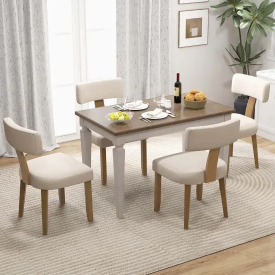 Costway Set of 2/4 Armless Dining Chairs with Curved Backrests & Padded Seat Cushions Beige {2}